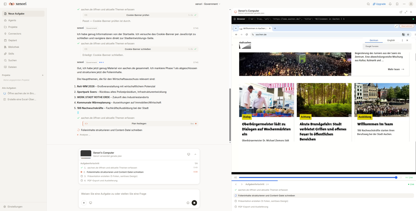 Xenori bedient den Browser selbst — live auf aachen.de